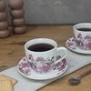 Livello Komplet 2 Filiżanek Porcelanowych Ze Spodkiem 250 Ml / 14 Cm Kwiaty