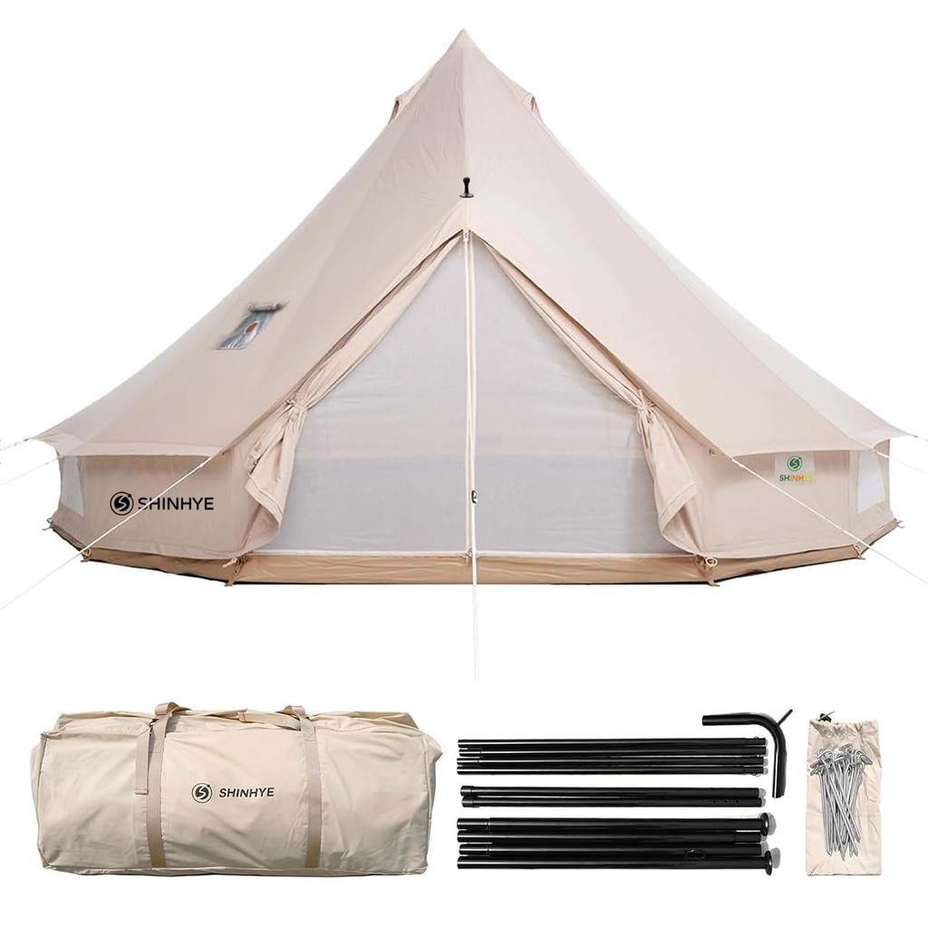 ShinHye Bell Large Camping Person 5000mm Water Pressure UV Easy with Chimney 4 Family Outdoor Campsite Tent, Tent, 2-10 Capacity, Resistance, Cut,