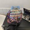 Bohemian Drawstring Bucket Bag Ethnic Embroidery Tassel Decor Cute Boho Handbag for Boho Lovers Vacation Daily Use