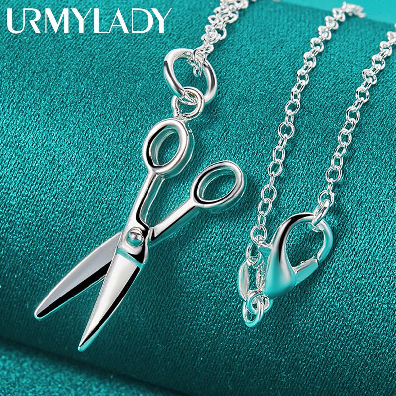 Collar con colgante de tijera de plata de ley 925 de 18.0 in, joyería de moda