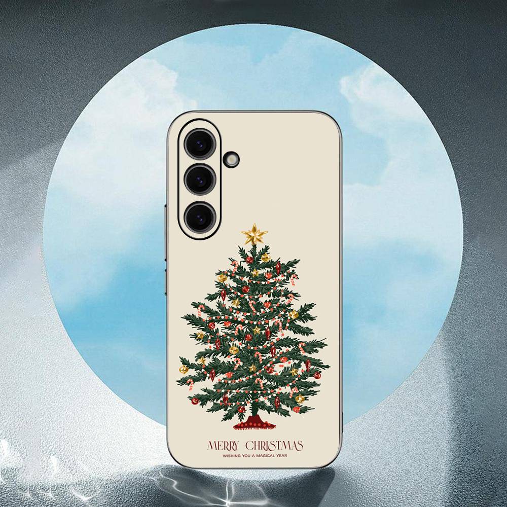 Merry Christmas Tree For Samsung Galaxy S25 S24 S23 Ultra S22 S21 Plus S20 Black Soft Silicone Protective Case
