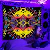 Black Light Tapestry UV Reactive Psychedelic Wall Hanging Dj Background  for Bedroom Dorm Indie Room Decor