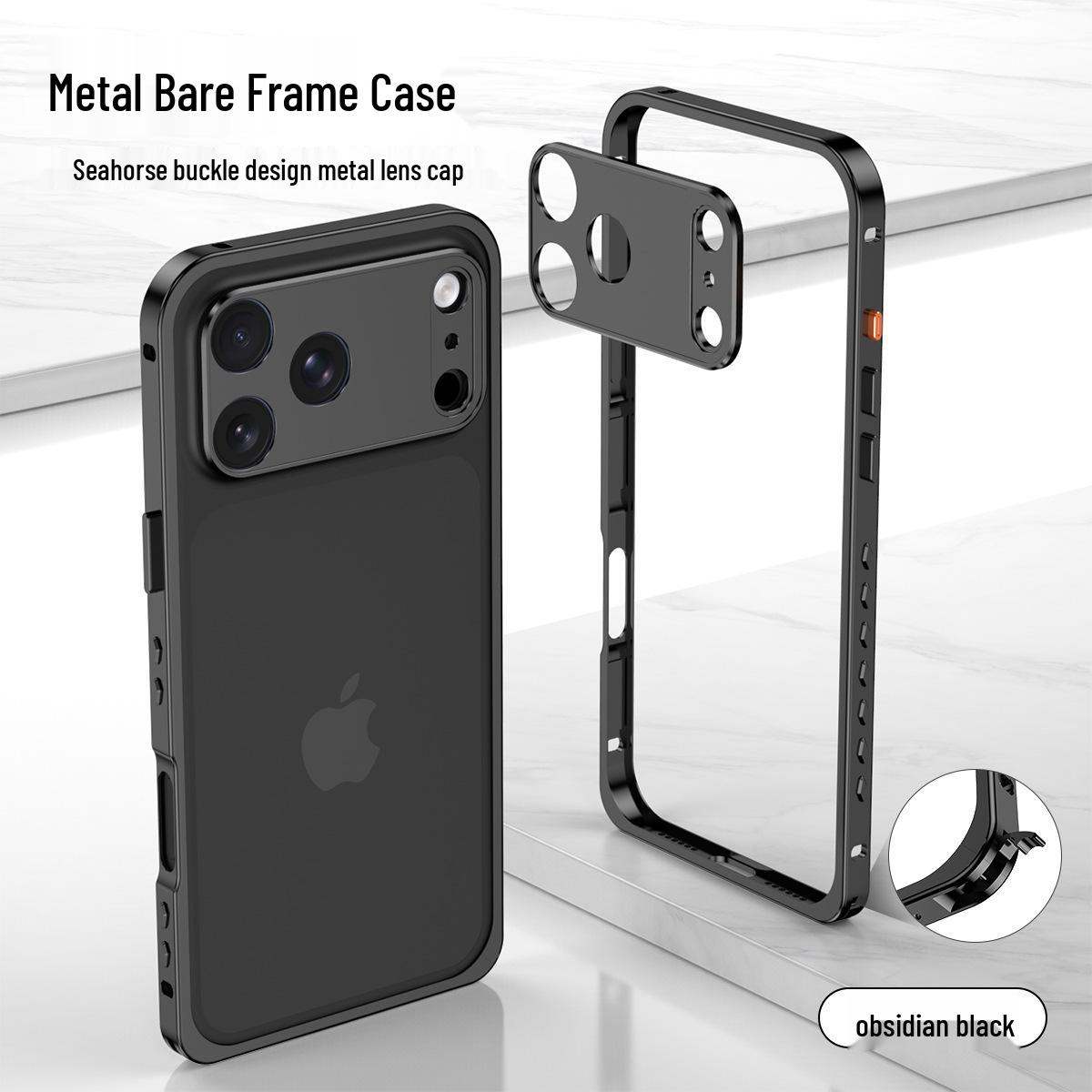Drop-Proof Metal Frame Case with Hippocampus Buckle for iPhone 17 Pro Max & Apple 16 Pro Lens iPhone 17 Pro Frame Only чёрный
