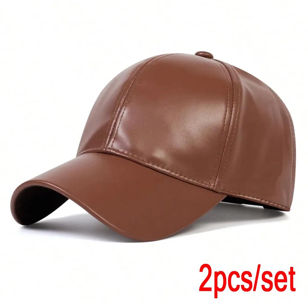 Unisex Leuchtpanel Unifarbene PU-Leder-Baseballkappen Frühling Herbst Outdoor Verstellbare Freizeitkappen Papa-Hut Sonnenschutzhut