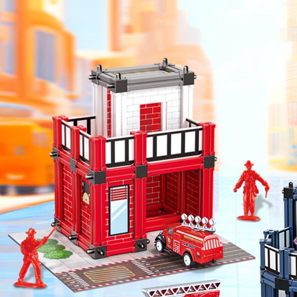 Fire Station Building Kit 3D Puzzle Architecture Model Self Assemble for Layout Accessory
