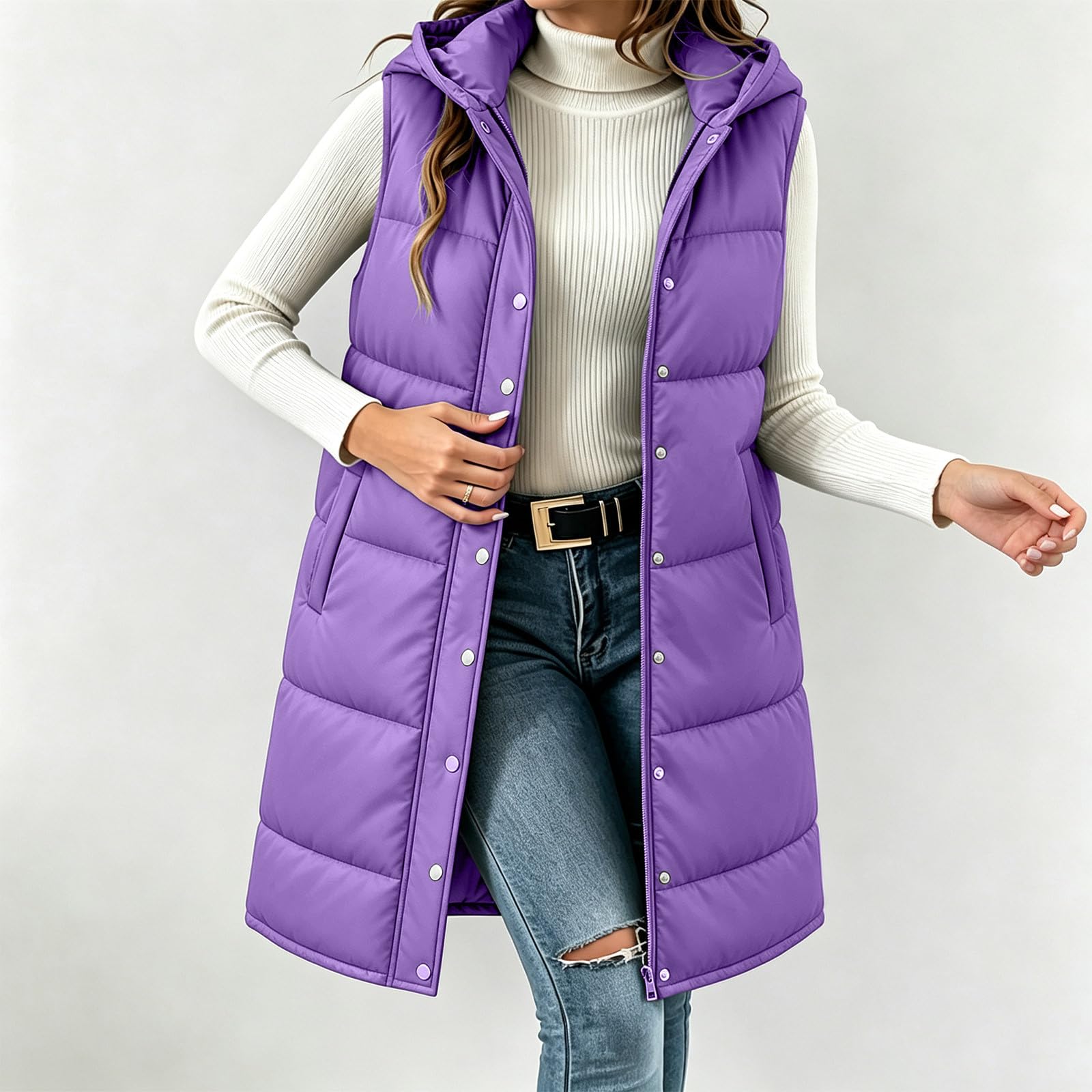 Women`s Casual Hooded Padded Vest Jacket
