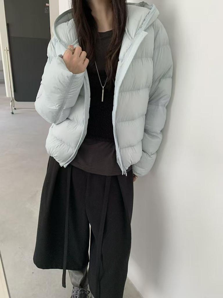 New hooded short down jacket women's simple puff cloud coat small loose winter coat