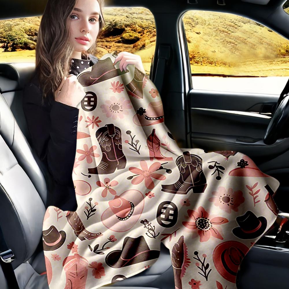 1 Piece Of Pink-Toned Western Country-Style Throw Blanket, Cowboy-Style Gentle Floral Soft Nap Decorative Blanket