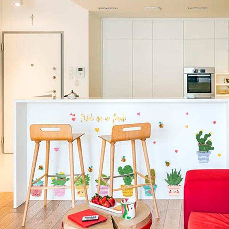 Creative Potted Plant Wall Sticker Self-Adhesive PVC Decal for Home Kitchen Cabinet Glass Window Door Decor