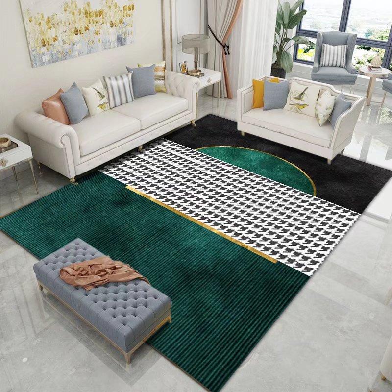 Moderní styl Geometrický koberec Dekor obývacího pokoje Zelené koberce Pohovka Čajový stolek Boční podložka pod nohy Ložnice Postelový kobereček Protiskluzový Omyvatelný