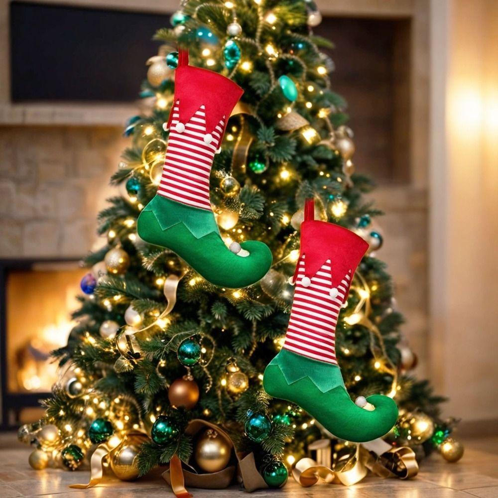 Striped Elves Christmas Stockings Hanging Christmas Stocking Ornaments  Fireplace