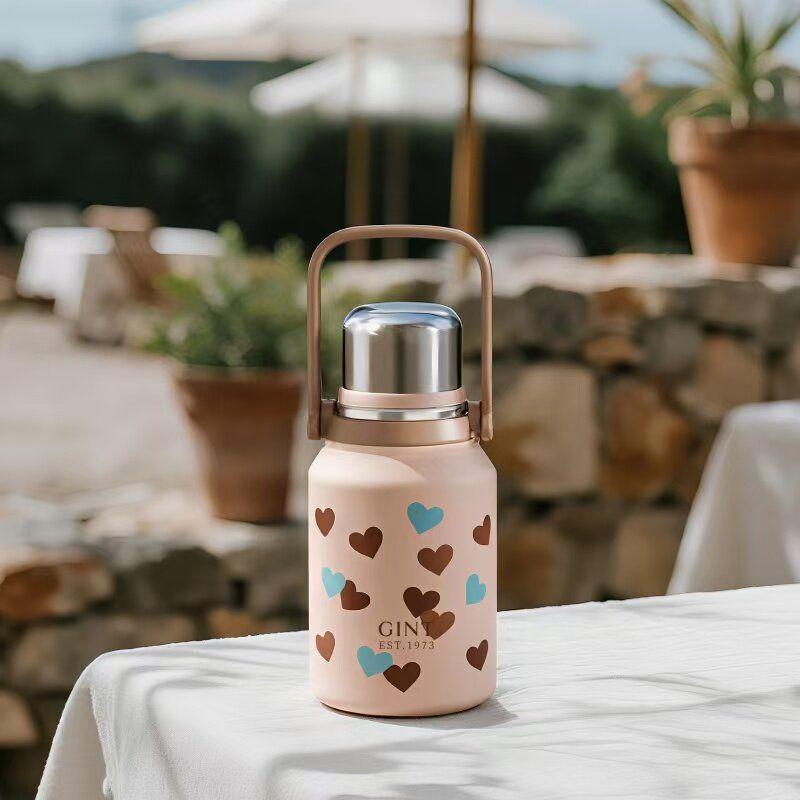 

New Style Large-Capacity Thermos Cup for Students, High-Looking Outdoor Portable Anti-Fall Filter Tea Brewing Kettle Cup for Girls Peach Powder 1000ml Comes with Cup Brush