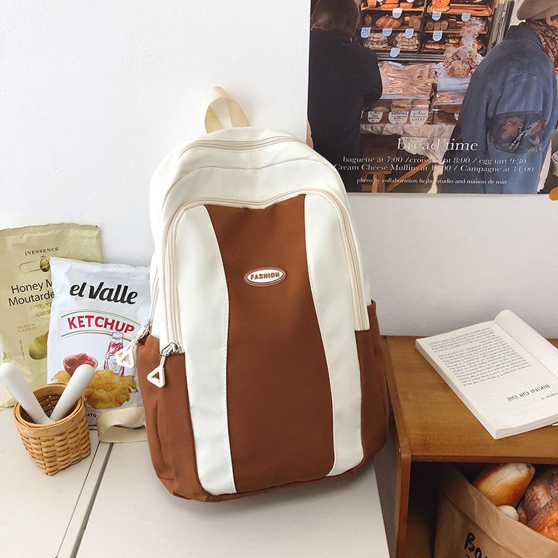 Large-capacity High School Student Simple Schoolbag Women's New Niche Design Contrasting Color Junior High School Student Backpack Men's Computer Back