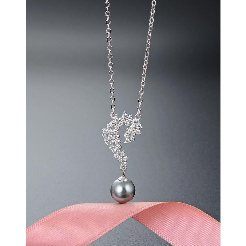 

Elegant s925 Silver Zircon Necklace with Diamond, Pearl & Shell Pendant 925 Silver