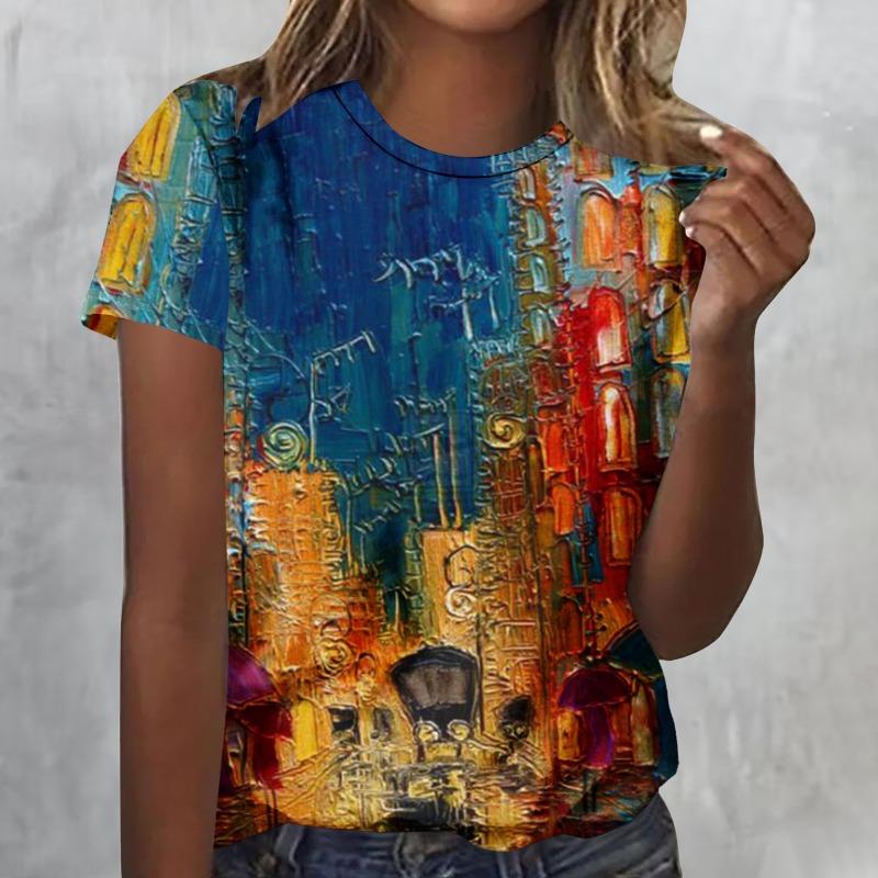 Vintage Oil Painting 3D Print T-Shirts Women Casual O-Neck Short Sleeve T Shirt Harajuku Tees Streetwear Y2k Top Female Clothing