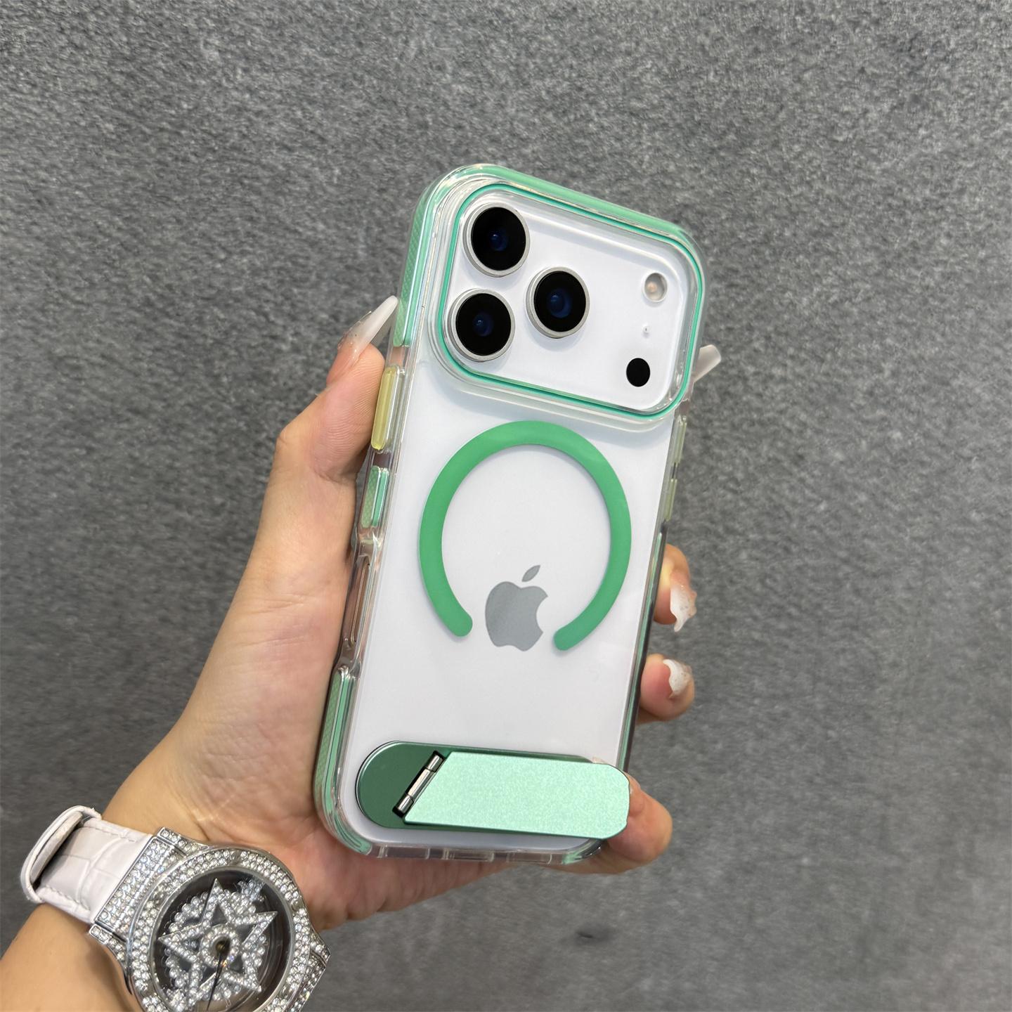 

Transparent Vibrant Orange for Magsafe Case for iPhone 17 Pro Max 16 15 14 13 Pro Max 17Air Plus Magnetic Bracket Acrylic Cover iPhone17