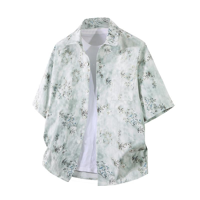 Men's Printed Gradient Short-sleeved Casual Button Beach Breathable Shirt
