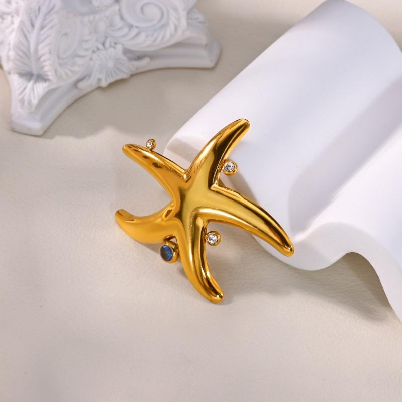 Accessories Christmas Trend Stainless Steel Starfish Brooch Women's Simple Versatile Sweater Color Zircon Brooch