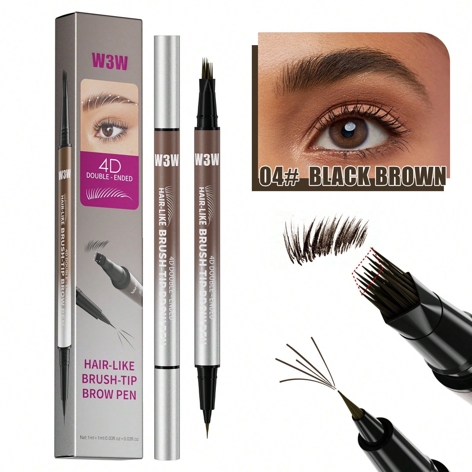 

W3W 2-In-1 Eyebrow & Eyeliner Pencil, Natural Waterproof Sweat-Resistant Long-Lasting Buildable Brow Pencil With Brow Brush, For Women Black Brown