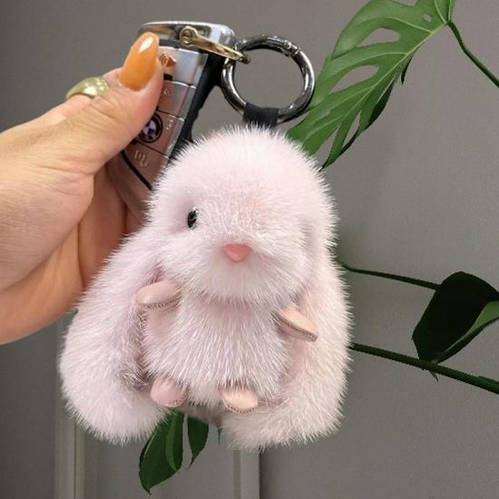 Adorable Faux Mink Fur Rabbit Keychain Plush Doll Pendant - Perfect for Car, Backpack, or Birthday Gift