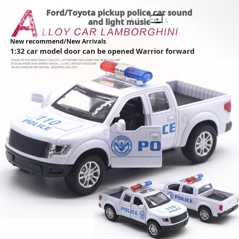 1: 32 Police Car Model forToyota Tundra Ford Raptor Pickup Alloy Car Model Sound and Light Power Children's Toy Birthday Gift