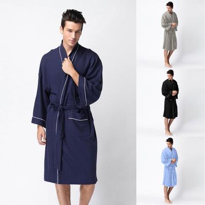 Men's Winter Solid Soft Lace-Up Shawl Bathrobe Long Sleeve Robe Coat