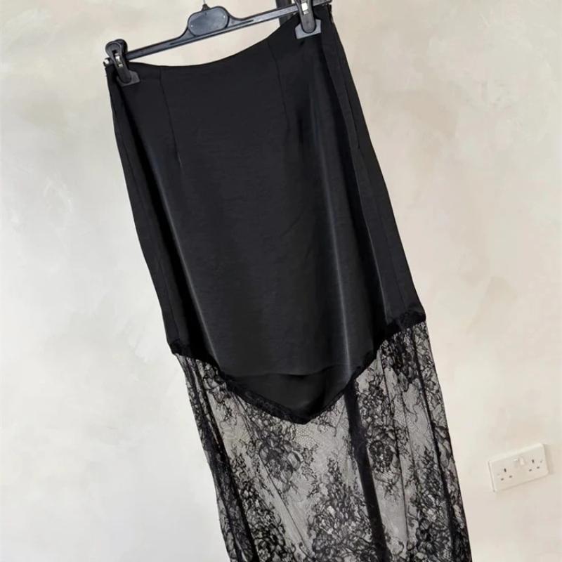 Trendix Women Patchwork Lace Skirts 2025 New High Waist Slim Hollow Out Maxi Skirts Autumn Brown Fashion Party Club Boho Skirt