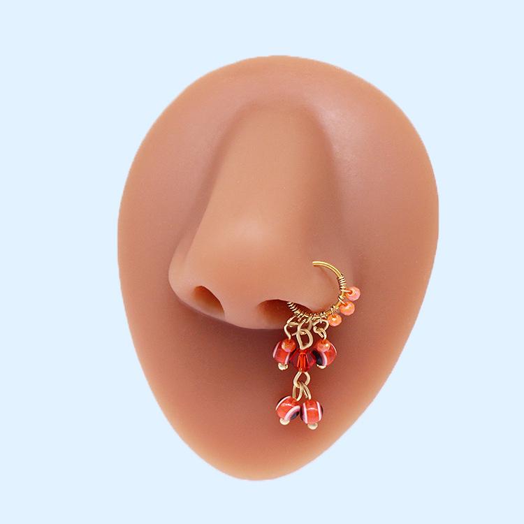 European & American Irregular Crushed Stone Nose Stud with Colorful Eyes & Five-Star Pendant