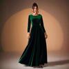 Plus Size Women's Gold Velvet Pleated Evening Gown, Long Sleeve Dress (2026 Collection)