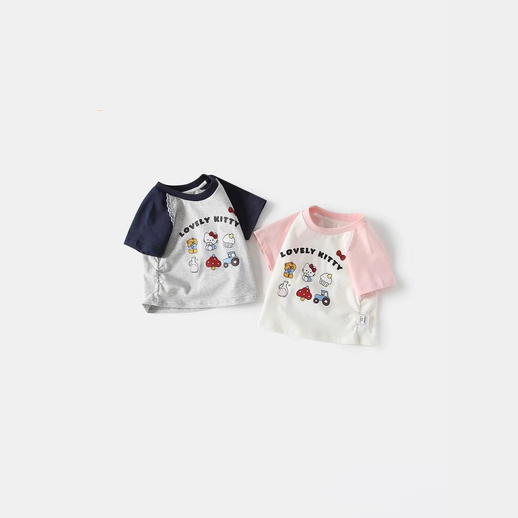 Girls Summer Lightweight Short Sleeve T Shirt Cute Cartoon Print Sweet Top