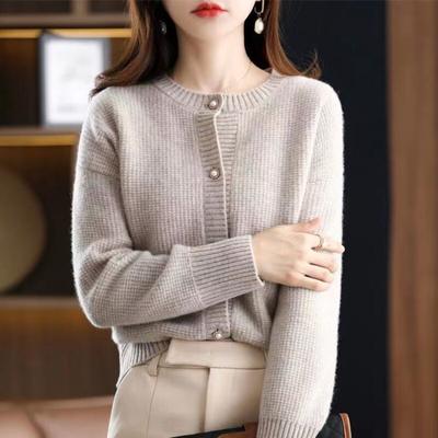 Korean Cardigan Versatile O Neck Short Coat Spring and Autumn 2022 Solid Casual Long Sleeve Knitting Cardigan Sweater for Women