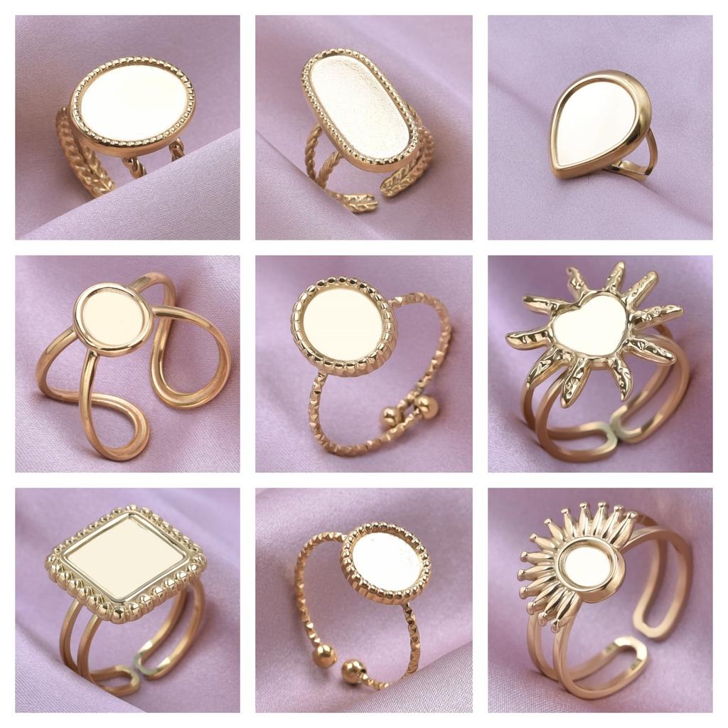 5pcs Retro Stainless Steel Gold Plated Ring Irregular Geometry Bow Ellipse Water Droplet Rings Diy Stone Drill Jewelry No Fading