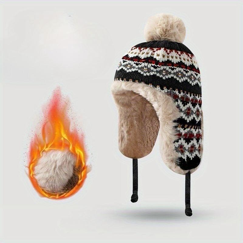 

Winter Keep Warm Thicken Knitted Fluzzy Lei Feng Hat Women Earflap Hat Plush Knitted Sweet Cute Artificial Fur Keep Warm Hat One-size