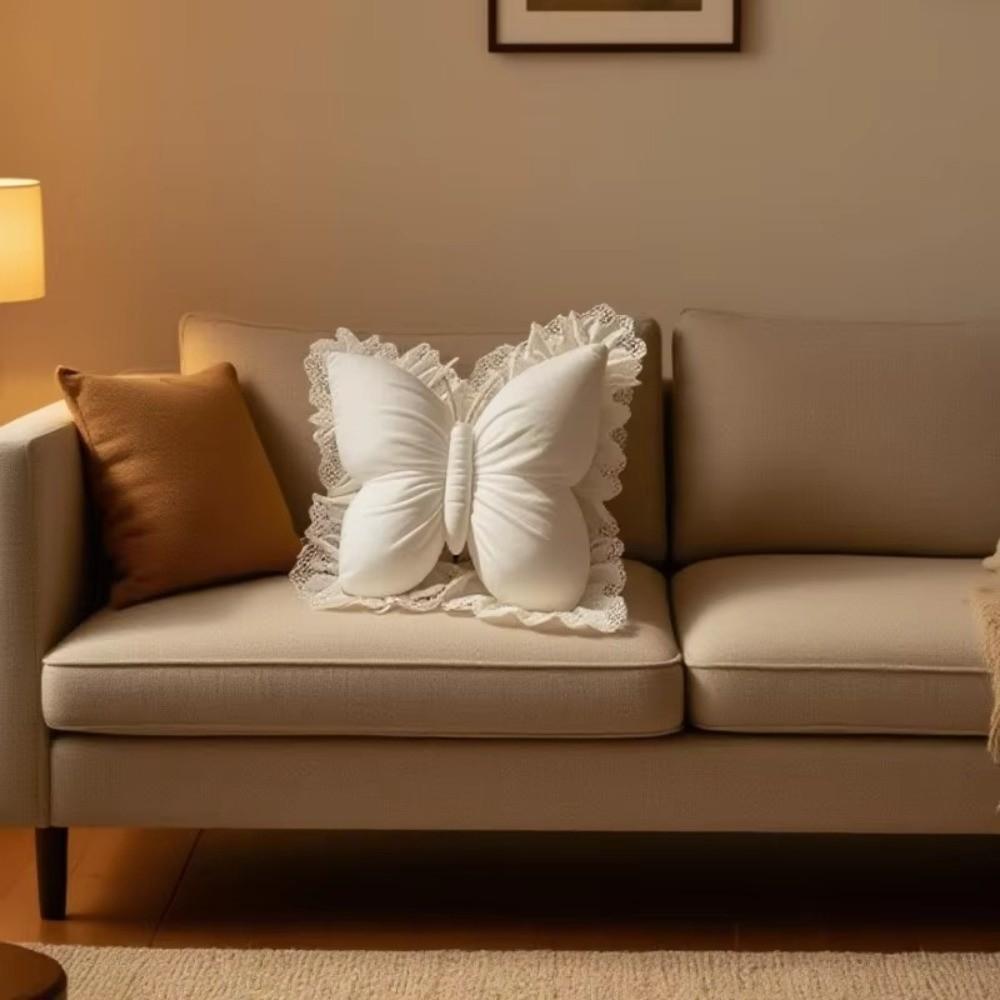 Soft Plush Butterfly Pillow Lace Edge Princess Pillow Aesthetic Decor Bow Cushion Sofa