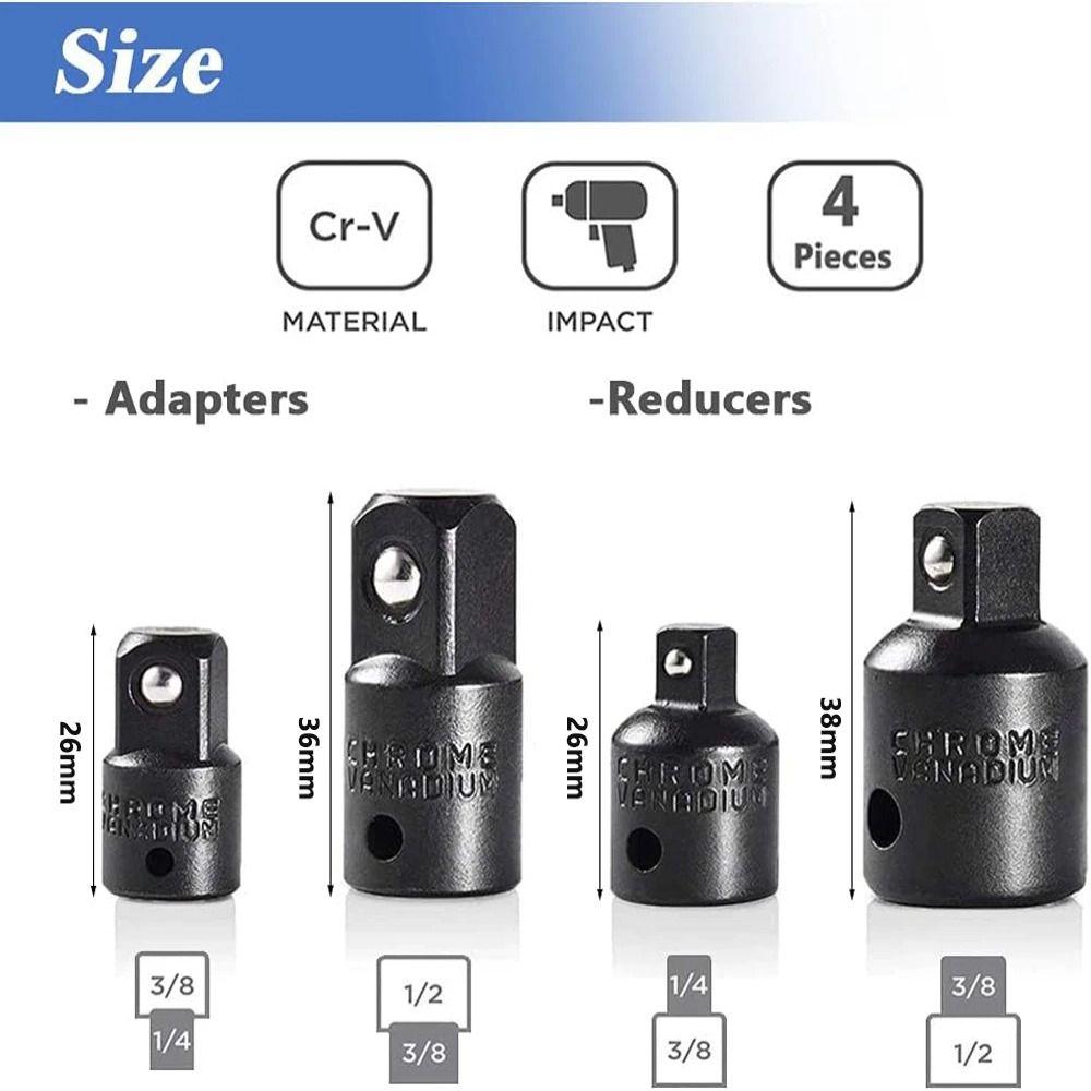 4 STÜCKE Werkzeugzubehör Schlagschrauberadapter Chrom-Vanadium-Stahl Schraubenschlüsseladapter Reduzierhülse
