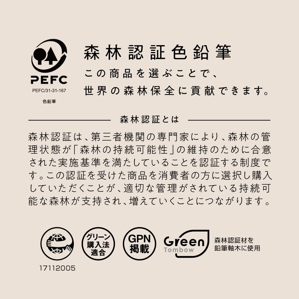 Tombow Colored 12 Hexagonal Wood Grain Kraft Paper Pencils, "Ki Monogatari" Series, Colors, Barrel, Finish, Packaging, CQ-KS12C