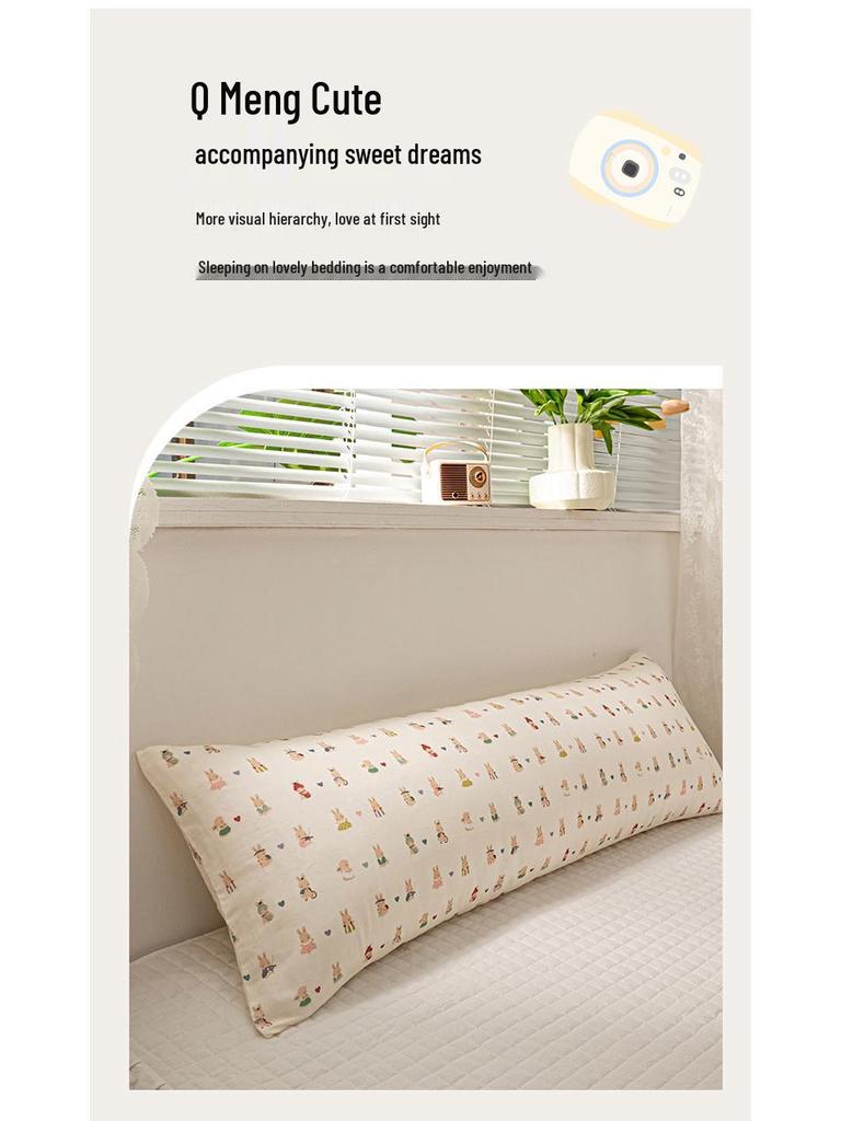 100% Cotton Double-Layer Gauze Long Body Pillow - Comfortable Leg-Hugging Side Sleeper Pillow