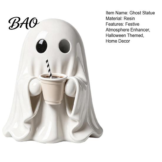 Whimsical Holiday Home Accents Halloween Ghost Figurine, Resin Spooky Cute Statue, Funny Creepy Indoor Table Centerpiece Tabletop Ornament for
