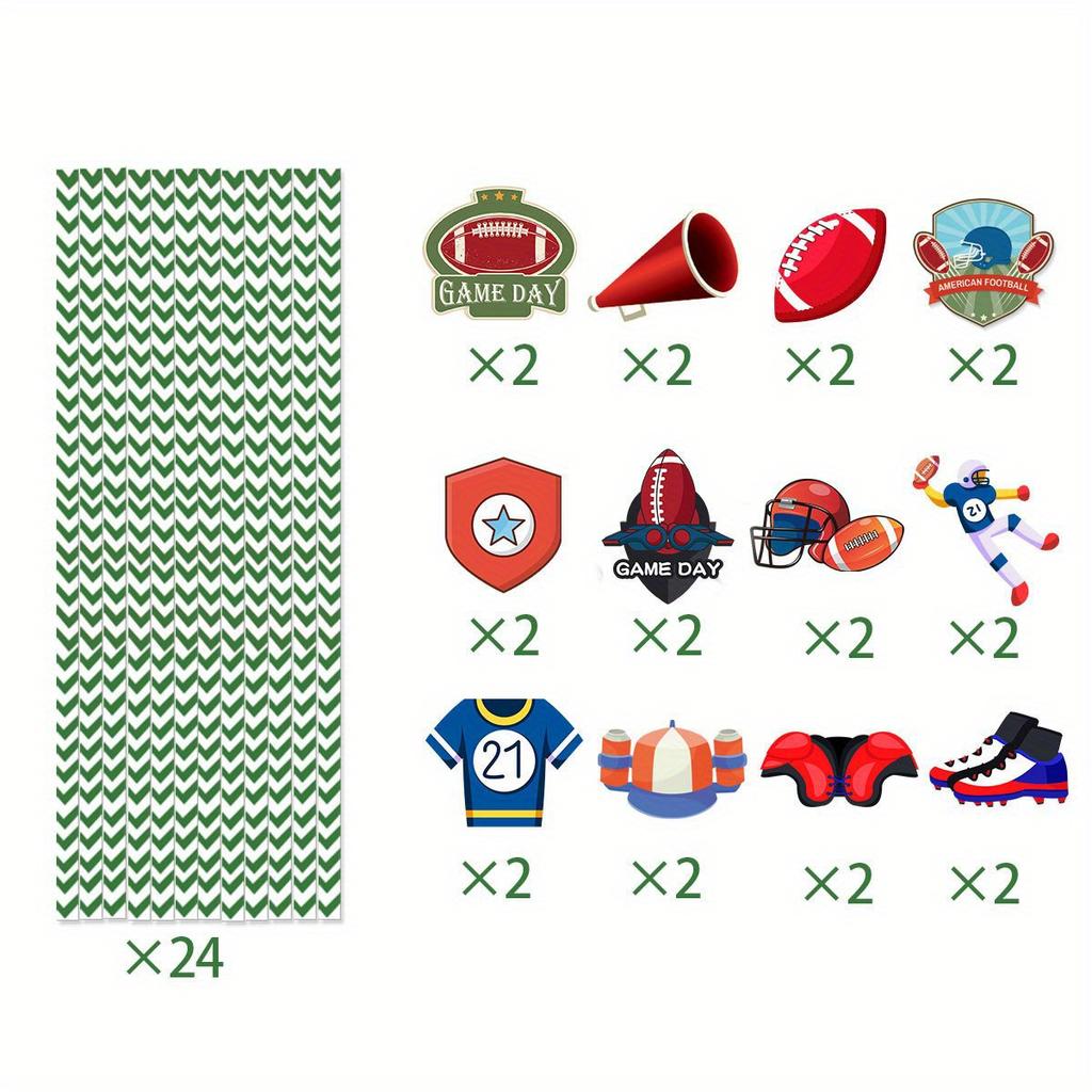 24 Stück Super Bowl Fußball Strohhalm Thema Dekoration Einweg Strohhalm Einstecker Flagge