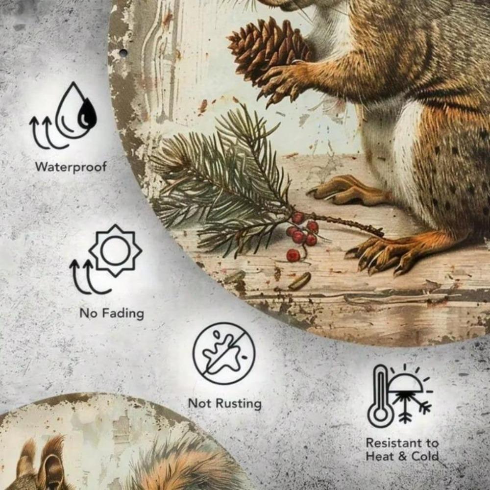 Metal Wall Art Vintage Squirrel Pinecone Rustic Home Decor 8x8 Inch