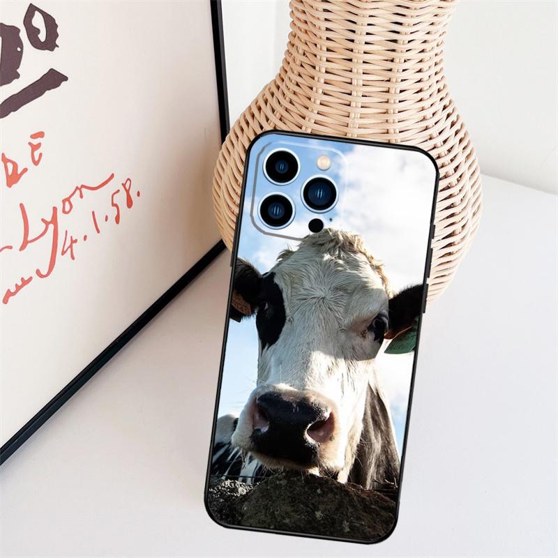 Funny Cow Face Phone Case For iPhone 16 Pro Max 14 13 12 11 15 17 Pro Max mini 15 16 Plus 16e Back Cover