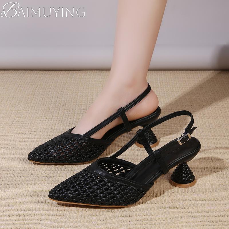 Elegant Women High Heels Sandals Sexy Pointed Toe Heeled Shoes New 2025 Summer Mesh Slingback Slippers Woman Pumps Mujer