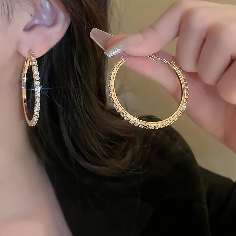 European & American fashion sparkling earrings, minimalist & high-end. Creative exaggerated large/medium/small hoop design, sold as 3-pair set.