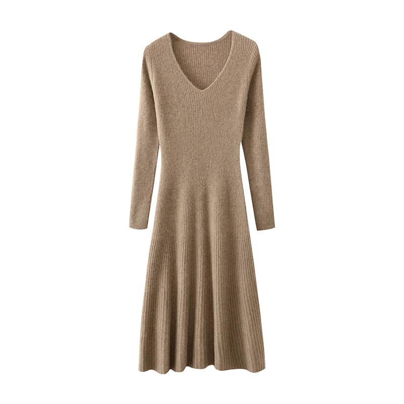 Vestido de cachemira para mujer Qinghe cachemira 30% cachemira 70% lana otoño e invierno falda de cachemira suave y cálida