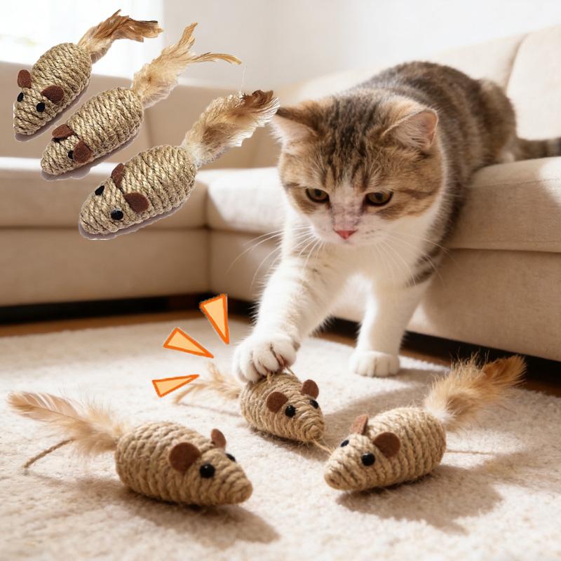4PCS Sisal False Mouse Cat Toy Bite Resistance Interactive Cat Toy Simulation Mice Sound Kitten Self-Playing Toy Cats Toy