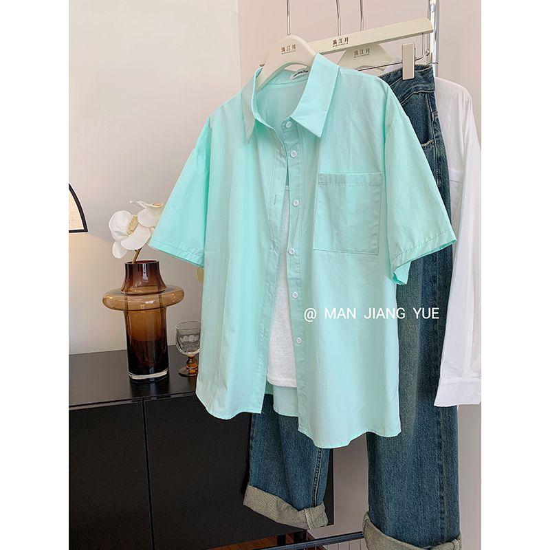 

Женские однотонные футболки с коротким рукавом Летние универсальные топы с карманом Корейская милая простая женская блузка 3XL озеро синий