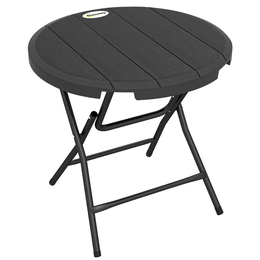 Foldable Round Garden Table for 4, Outdoor Dining Table with HDPE Tabletop and Steel Frame, 80 x 80 x 73 cm, Dark Grey