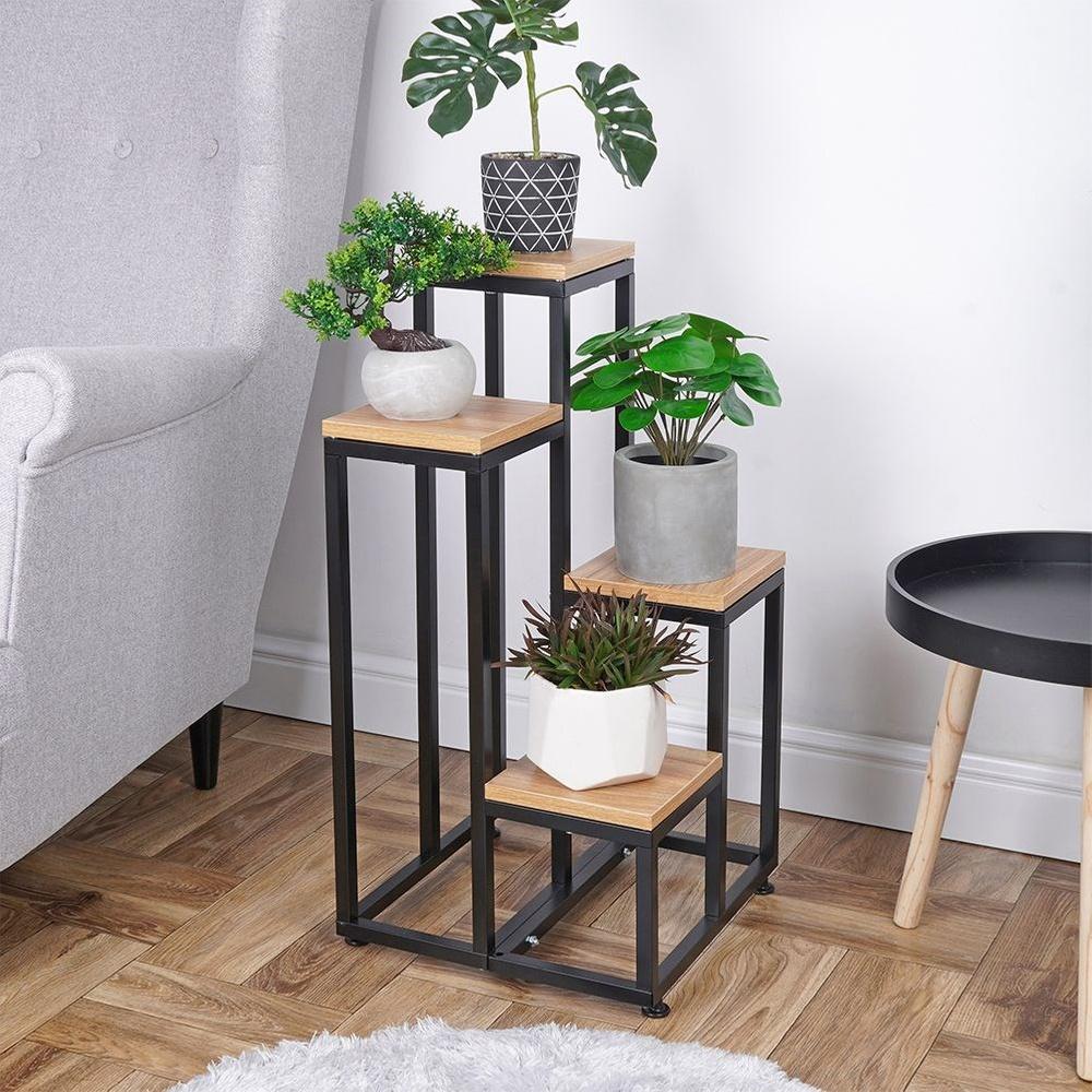 Metal Flower Stand 4-Tier, Tiered Stand for Pots, Plants, and Flowers