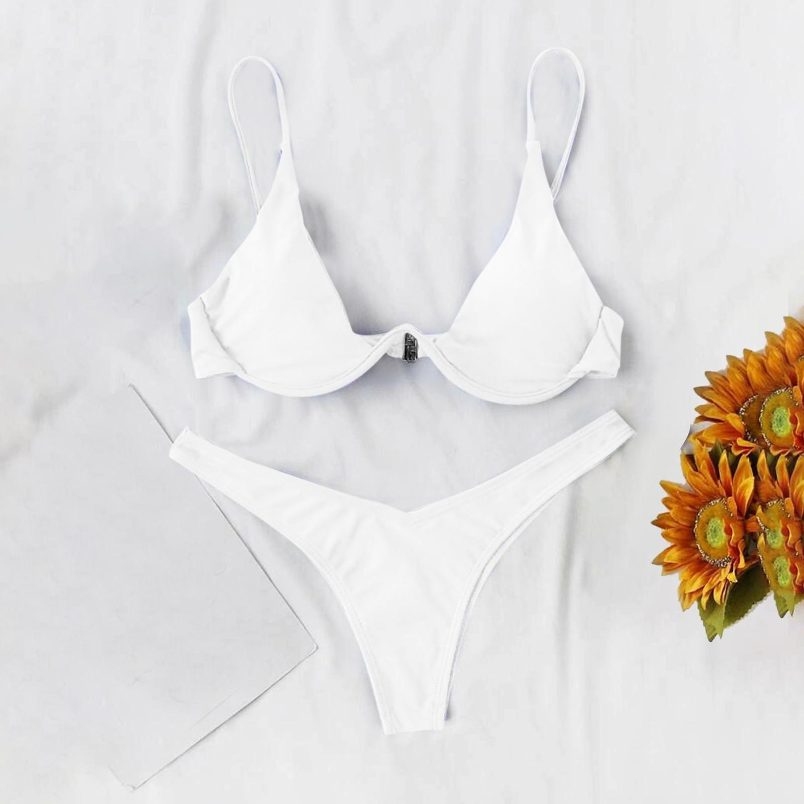 

Жіночий сексуальний комплект з 2 предметів, суцільний колір, бікіні, купальник з краваткою-метеликом S білий