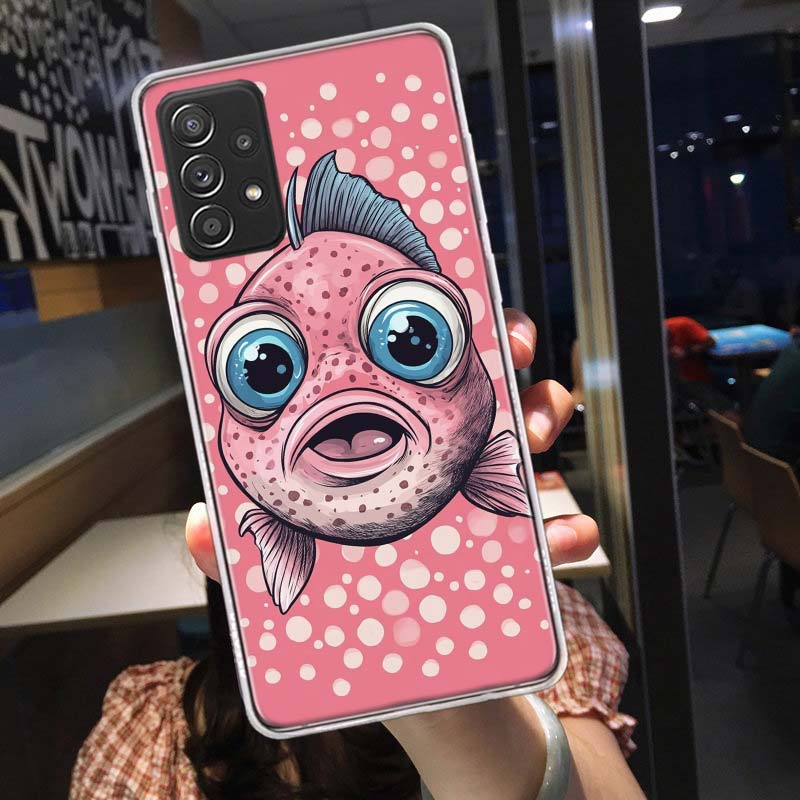 Pop Art Drawing Ideas Fish Phone Case for Samsung A54 A57 A37 A17 A14 A15 A12 A24 A34 A55 A35 A25 A52S A07 A05S A04S A22 A32 A72